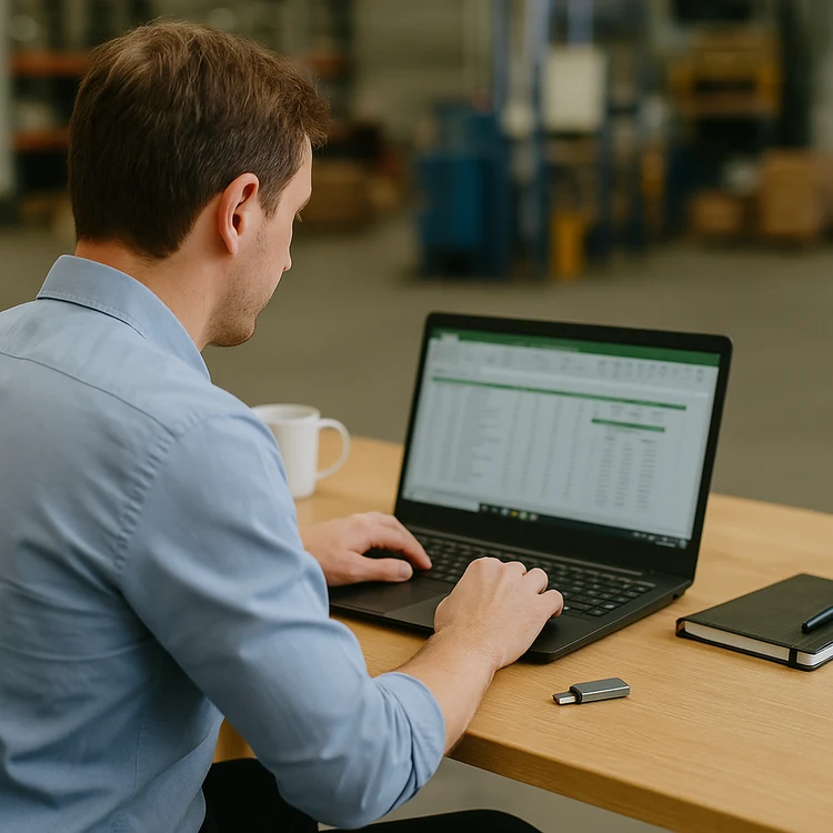 South African procurement manager importing supplier catalogue from Excel at factory desk